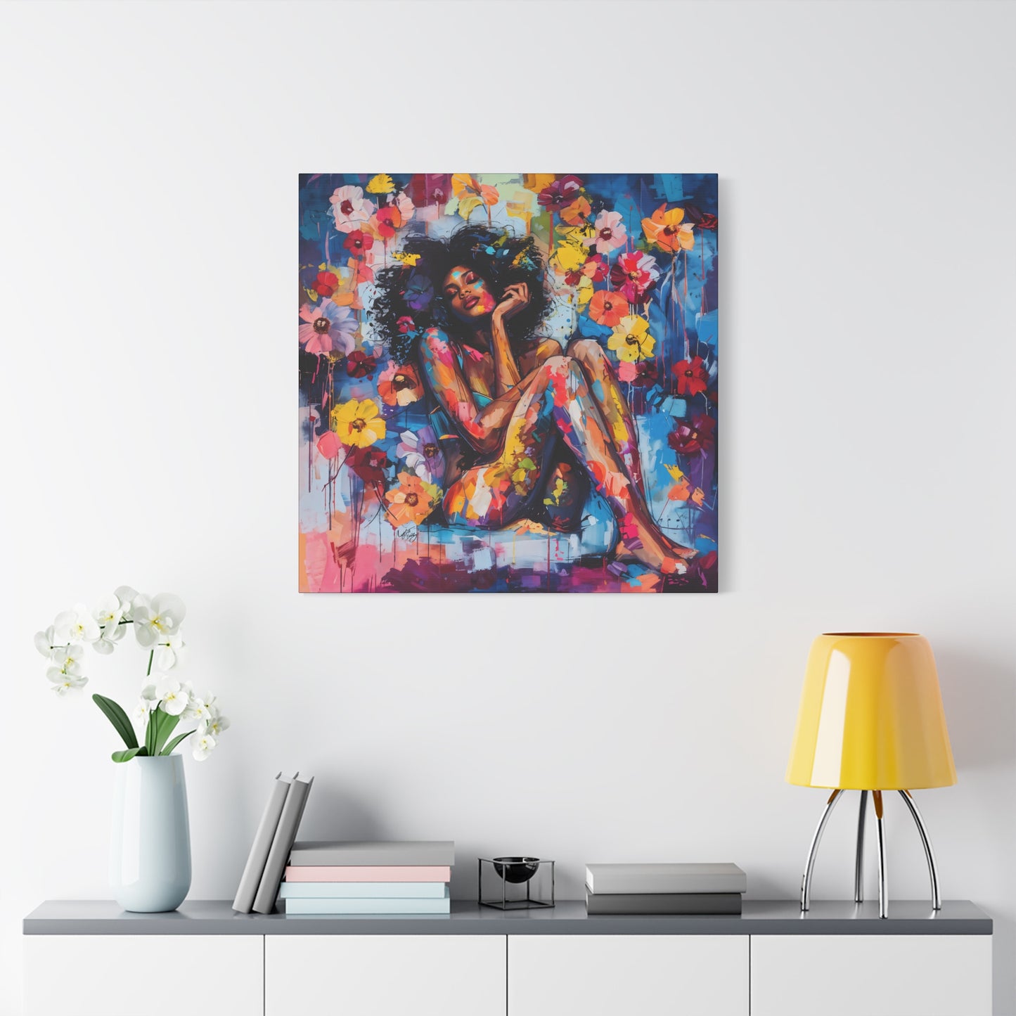 Flowers Blooming Everywhere Afrocentric Black Abstract Art Canvas Wall Print