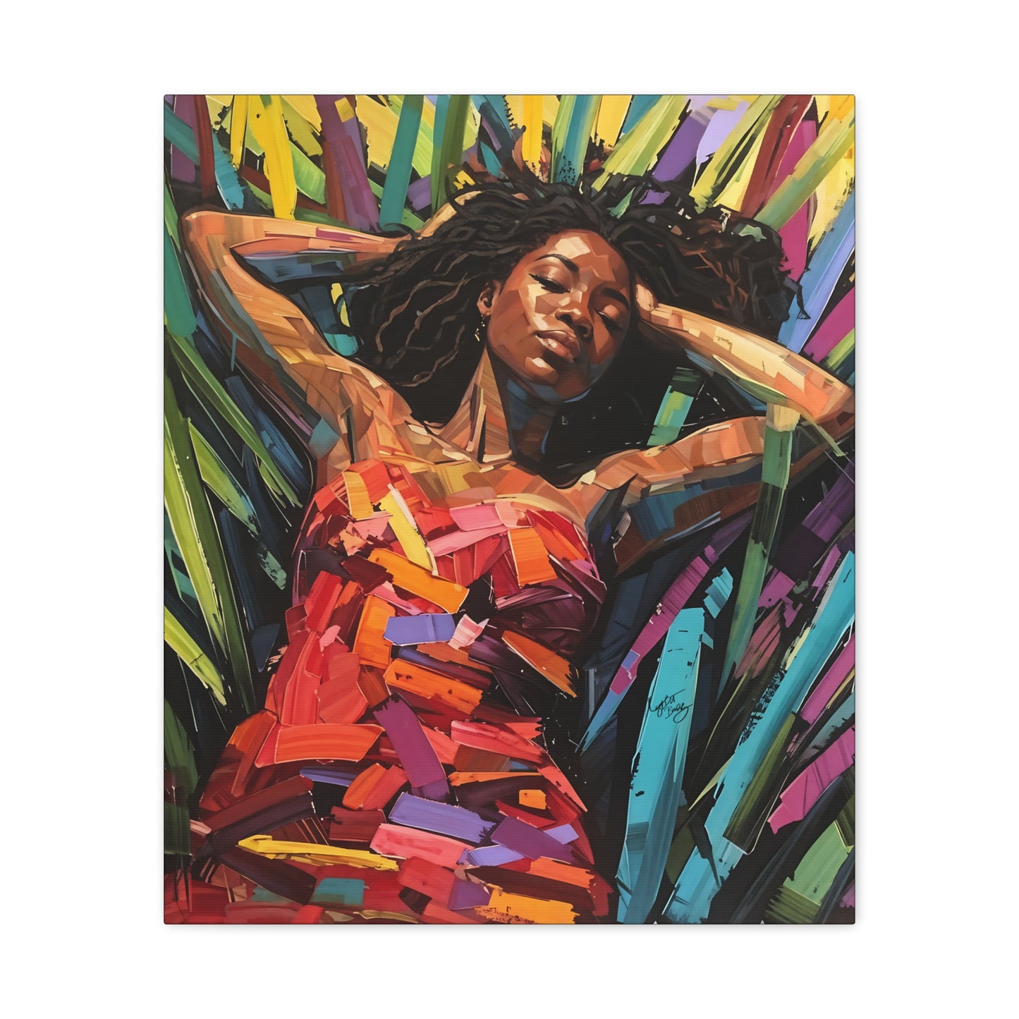 Be At Peace Black Woman Abstract Art Canvas Wall Print