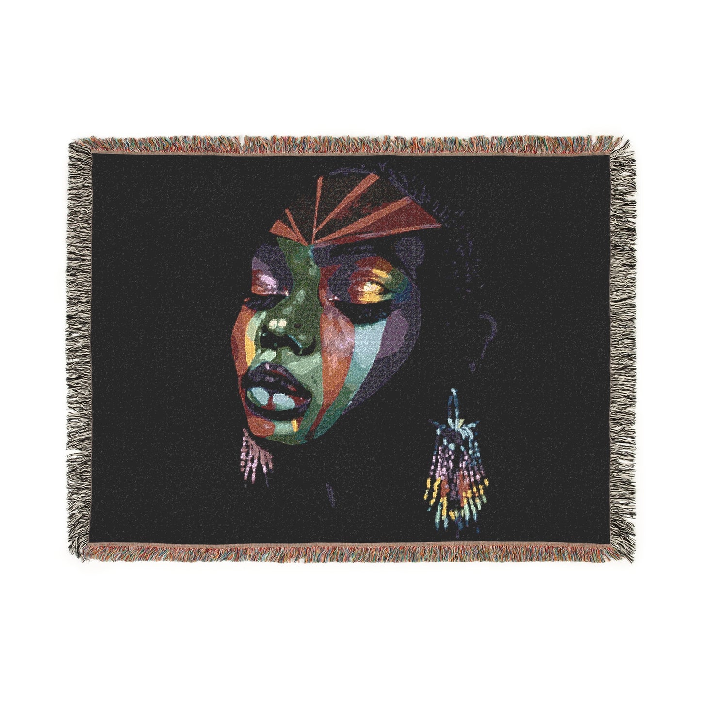 Original Makeup Afrocentric Black Woman Abstract Art Woven Throw Blanket