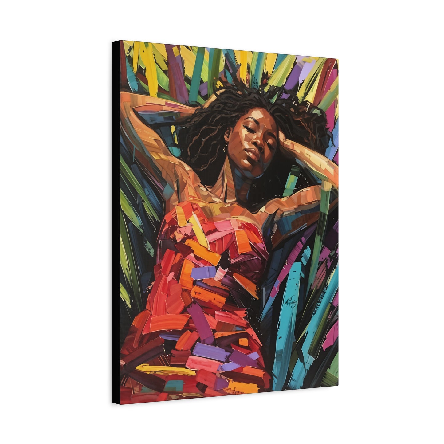 Be At Peace Black Woman Abstract Art Canvas Wall Print