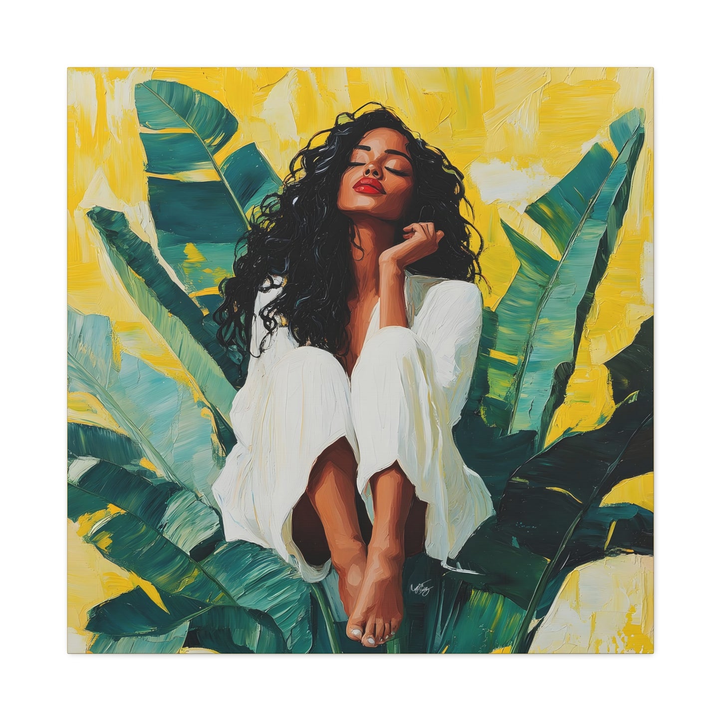 It's A Beautiful Day Afrocentric Black Woman Abstract Art Canvas Wall Print