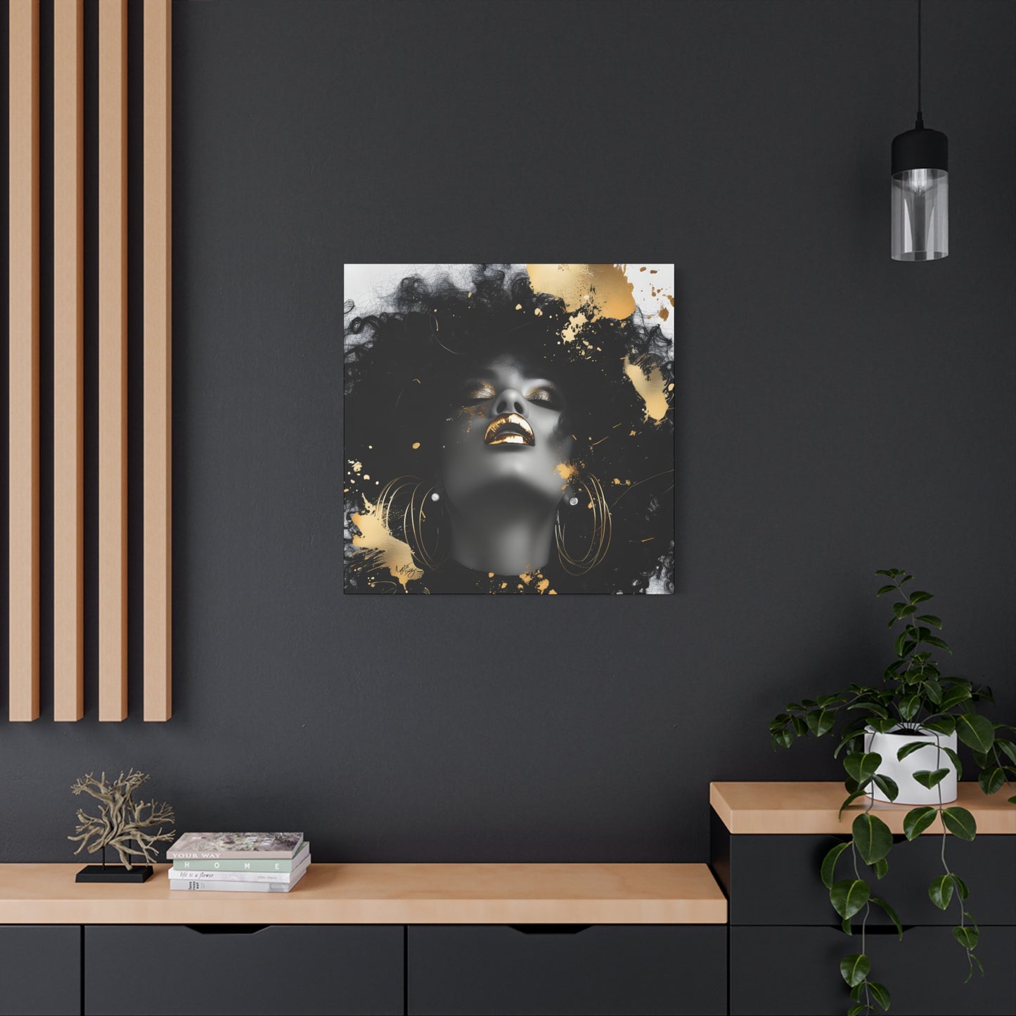 Gold Is My Passion Afrocentric Black Woman Abstract Art Canvas Wall Print
