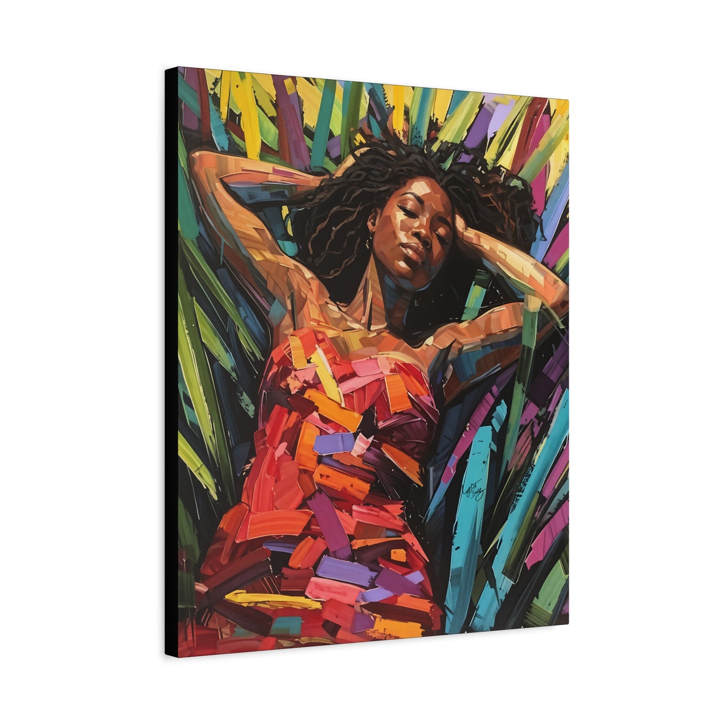 Be At Peace Black Woman Abstract Art Canvas Wall Print