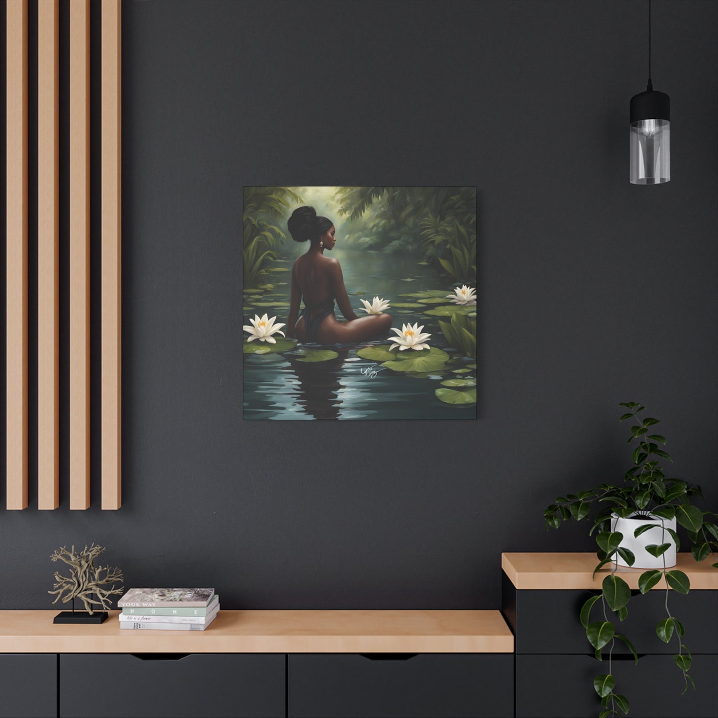 Meet Me By The Water Afrocentric Black Woman Fantasy Art Canvas Wall Print