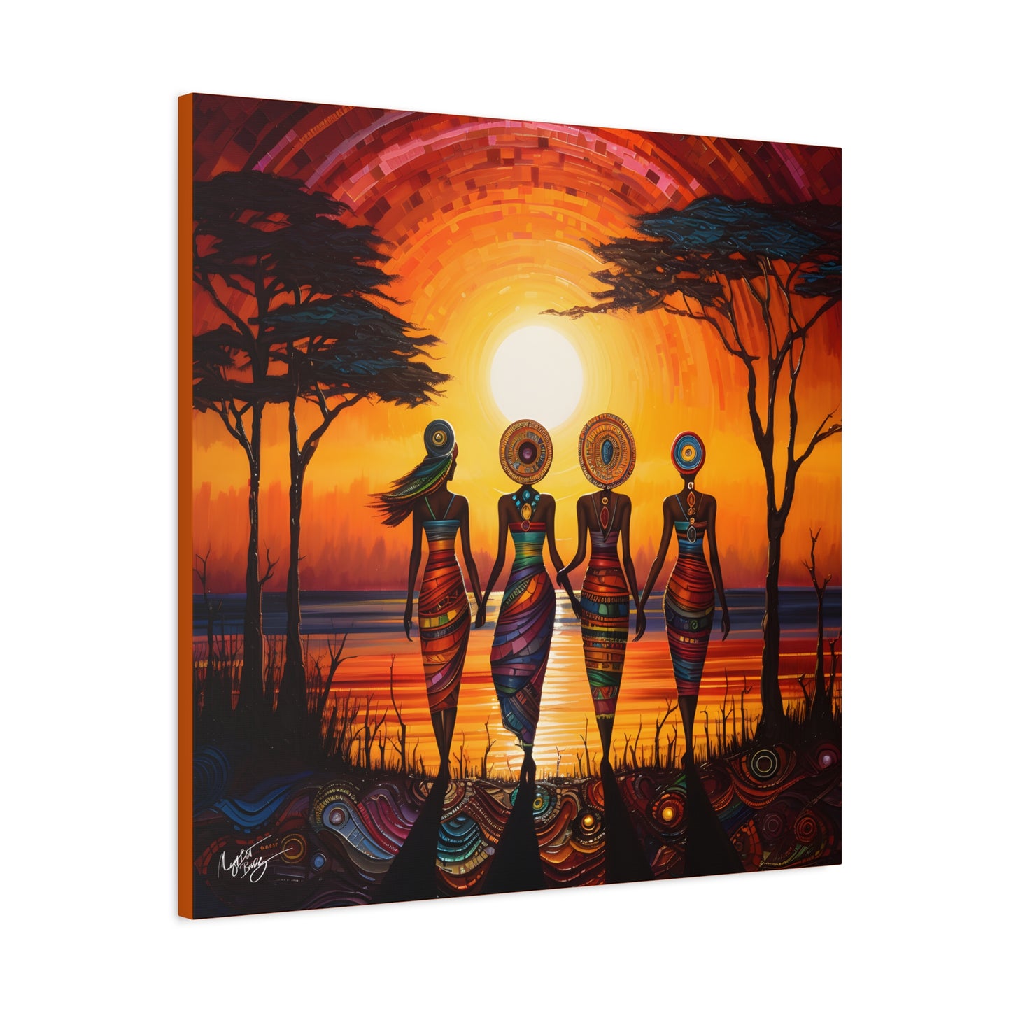 All Together Now Afrocentric Black Woman Abstract Art Canvas Wall Print