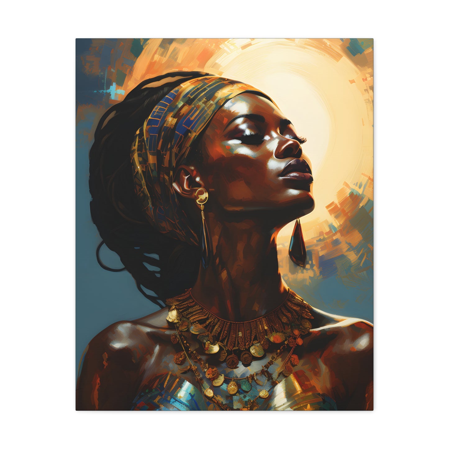 Worship The Sun Afrocentric Black Woman Art Canvas Wall Print