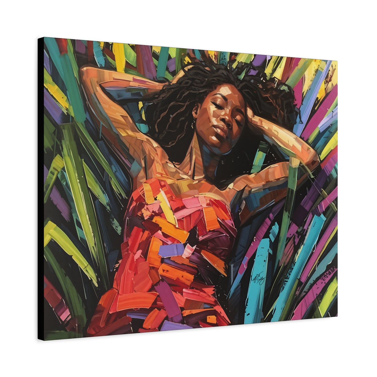 Be At Peace Black Woman Abstract Art Canvas Wall Print