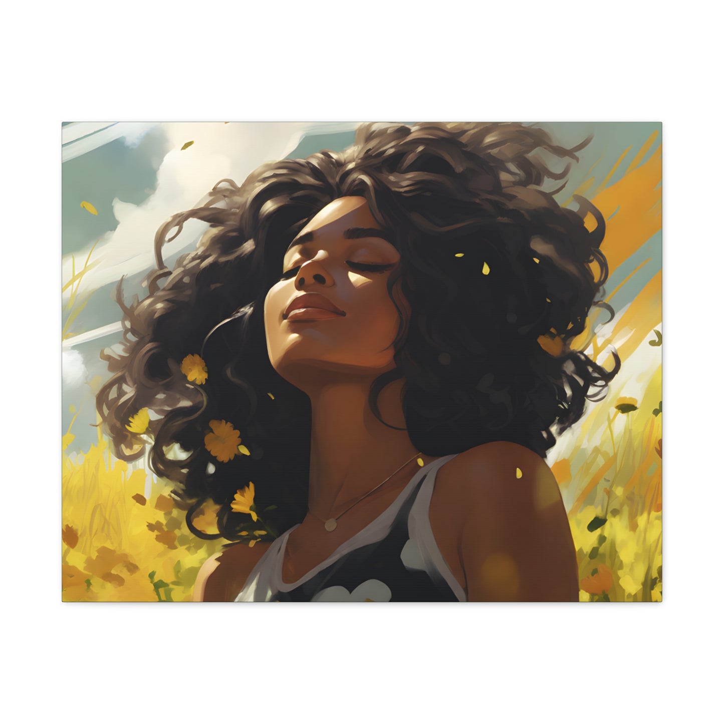 Stop And Smell The Flowers Afrocentric Black Woman Inspirational Message Artwork Canvas Wall Print
