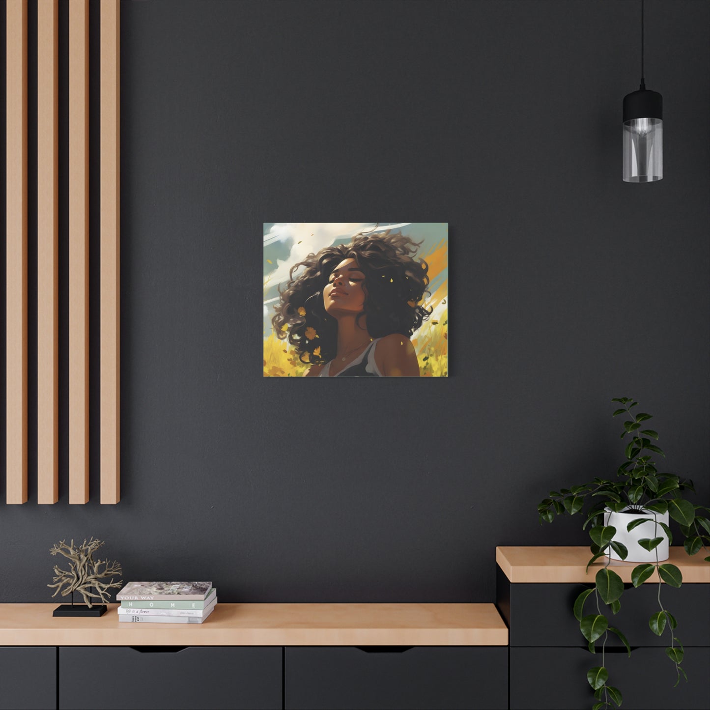 Stop And Smell The Flowers Afrocentric Black Woman Inspirational Message Artwork Canvas Wall Print