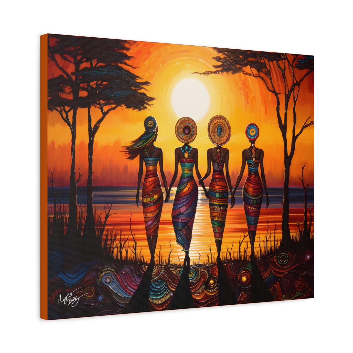 All Together Now Afrocentric Black Woman Abstract Art Canvas Wall Print