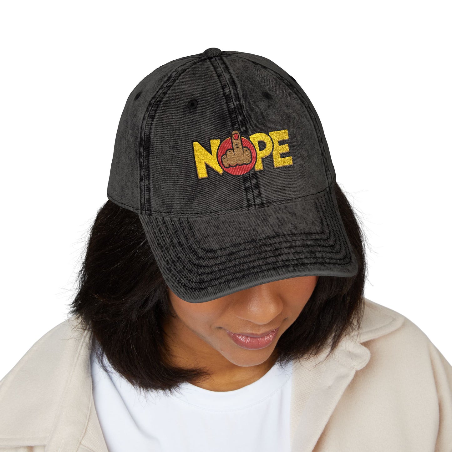 Nope Not Today Statement Vintage Distressed Embroidered Hat