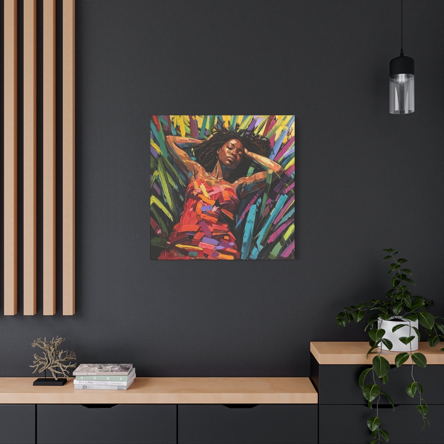 Be At Peace Black Woman Abstract Art Canvas Wall Print