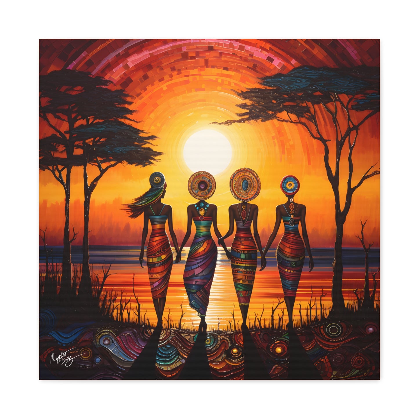 All Together Now Afrocentric Black Woman Abstract Art Canvas Wall Print