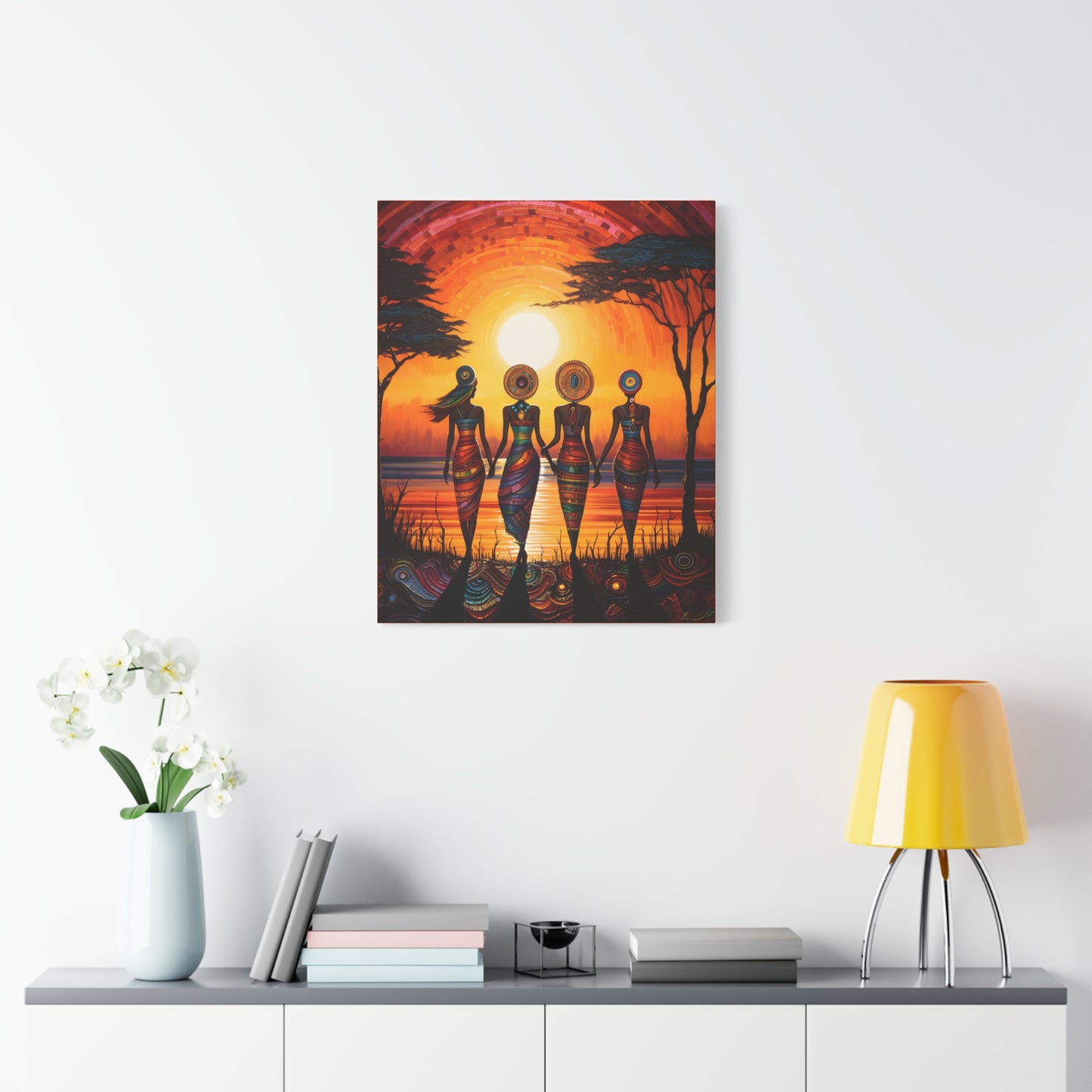 All Together Now Afrocentric Black Woman Abstract Art Canvas Wall Print
