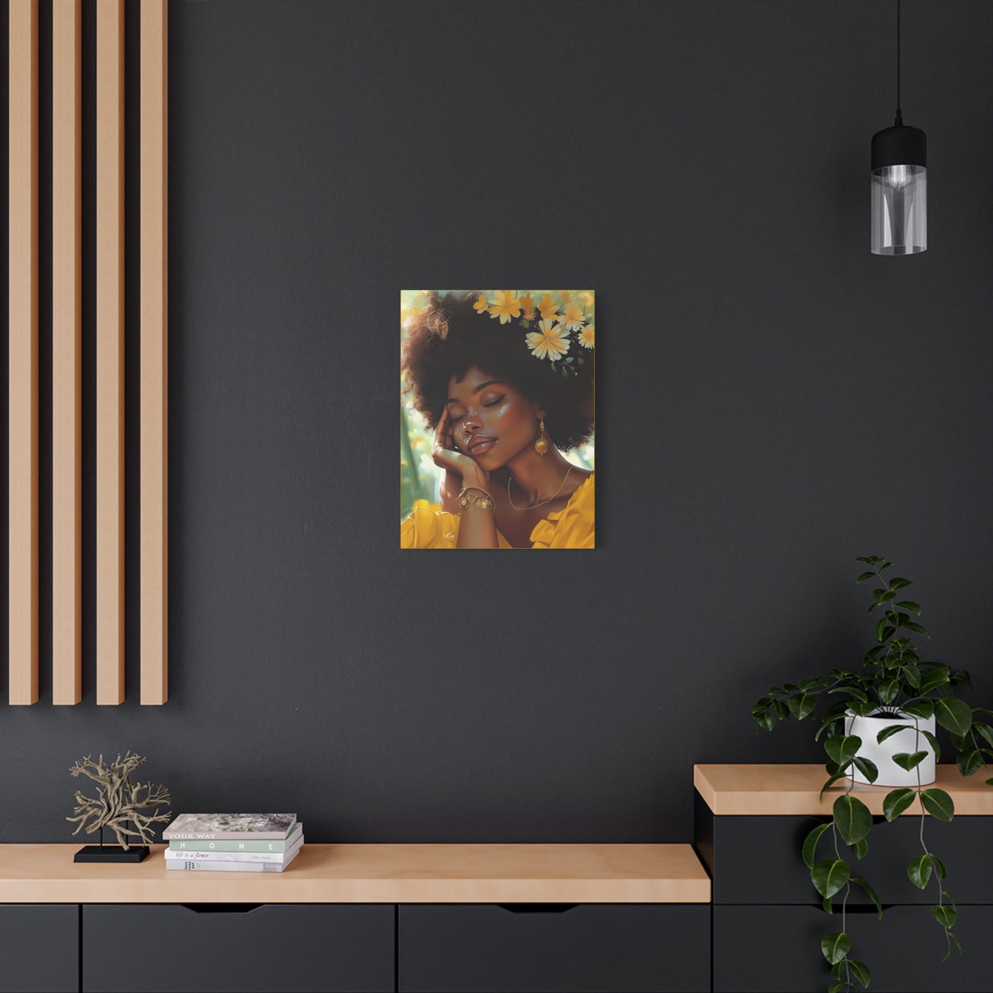 At Peace In The Garden Afrocentric Black Woman Art Canvas Wall Print
