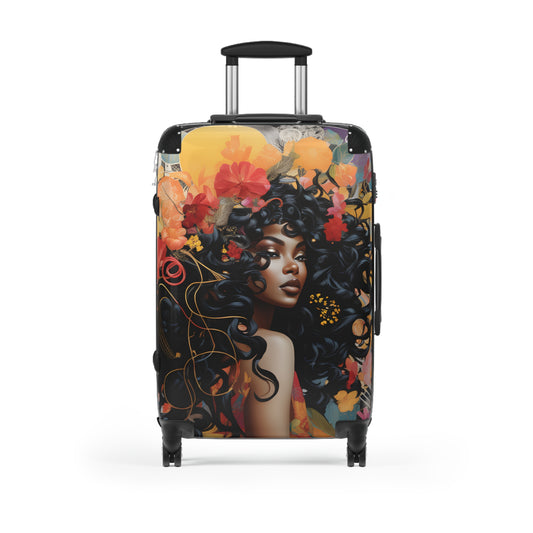 Universe Of Flowers Black Art Hardshell Hardside Lockable Spinner Suitcase Luggage