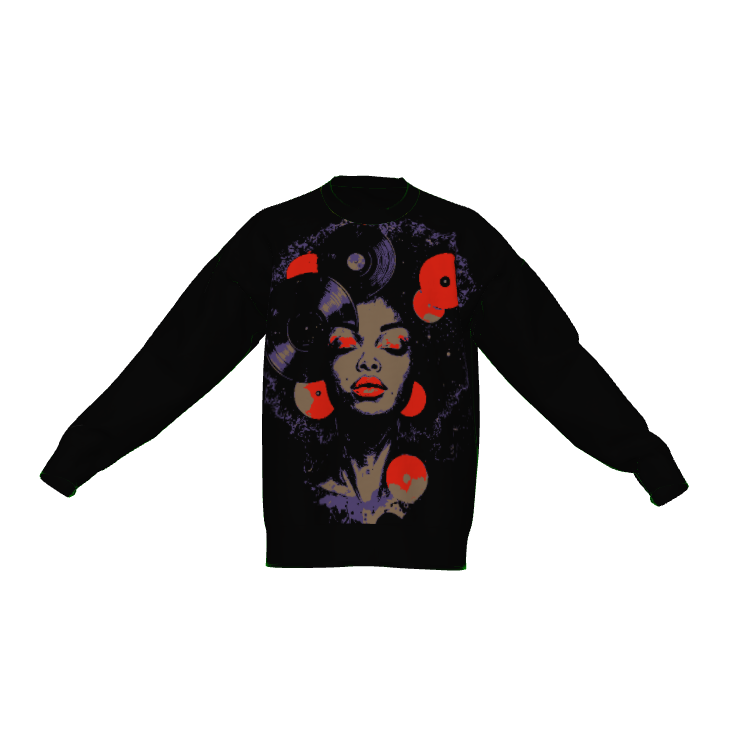 I Love Music Afrocentric Black Woman Print Crewneck Women's Sweater