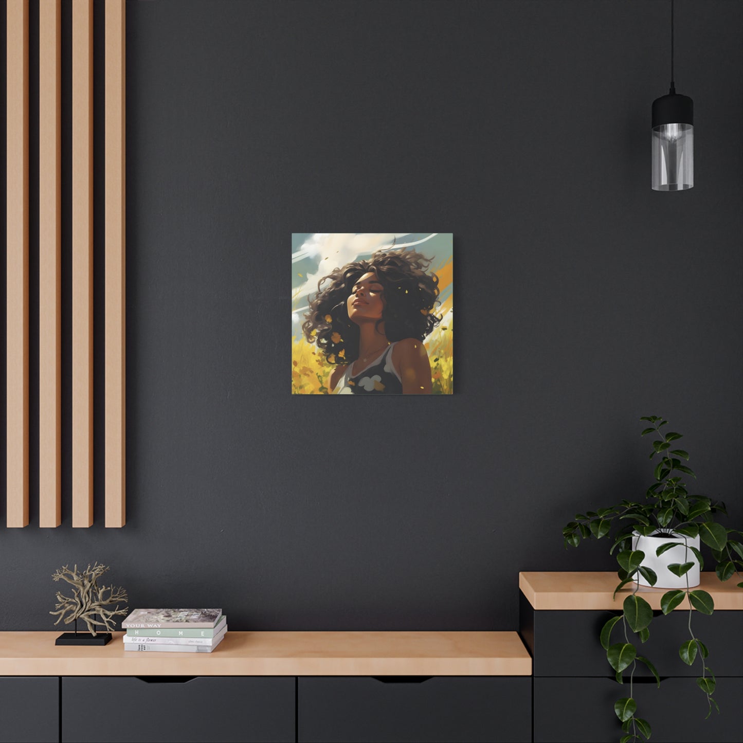Stop And Smell The Flowers Afrocentric Black Woman Inspirational Message Artwork Canvas Wall Print