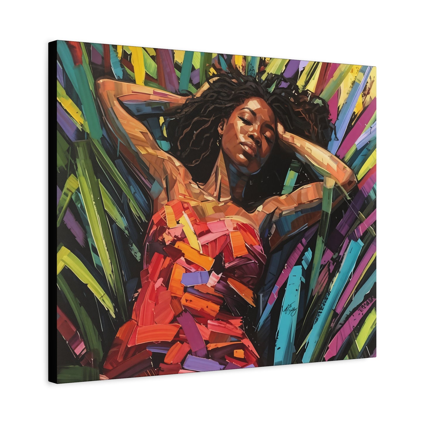 Be At Peace Black Woman Abstract Art Canvas Wall Print