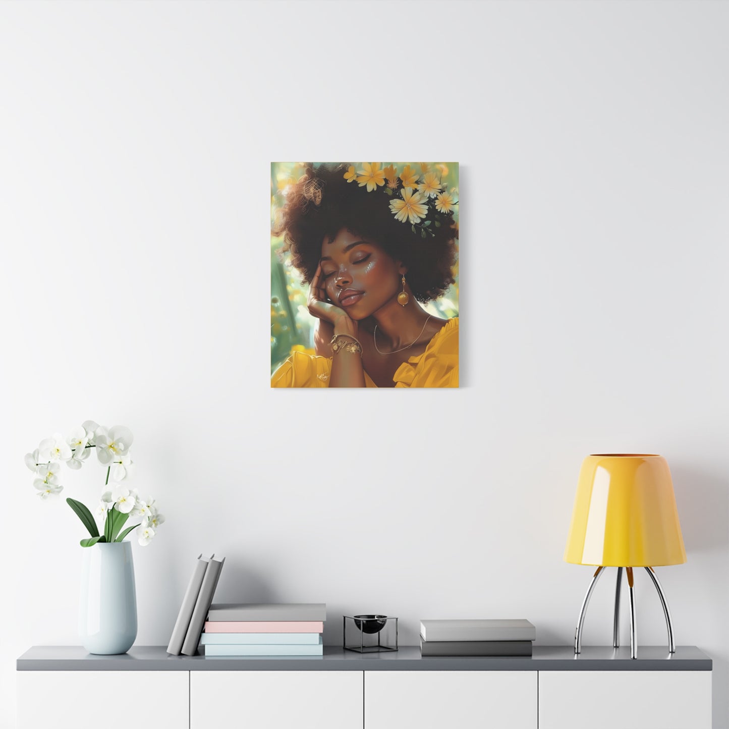 At Peace In The Garden Afrocentric Black Woman Art Canvas Wall Print