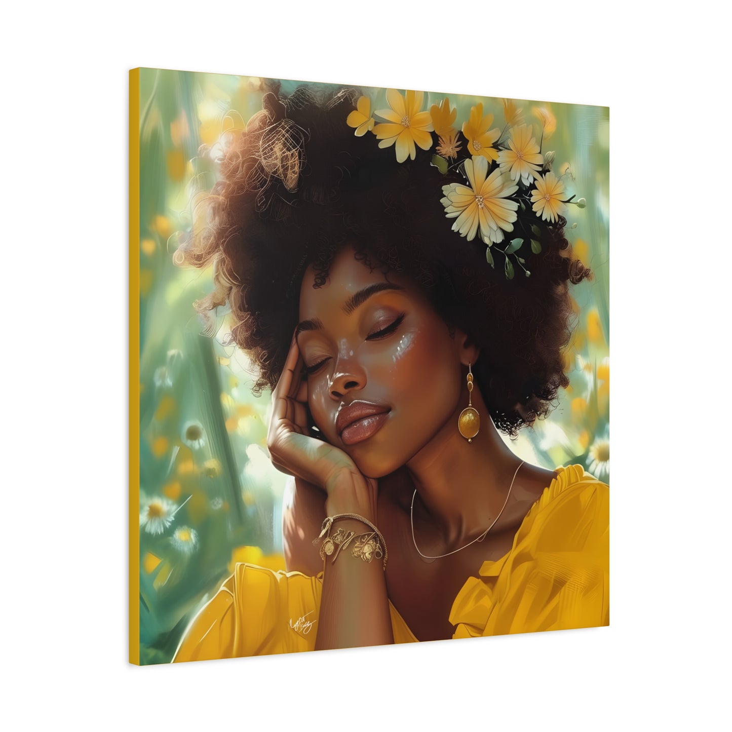At Peace In The Garden Afrocentric Black Woman Art Canvas Wall Print