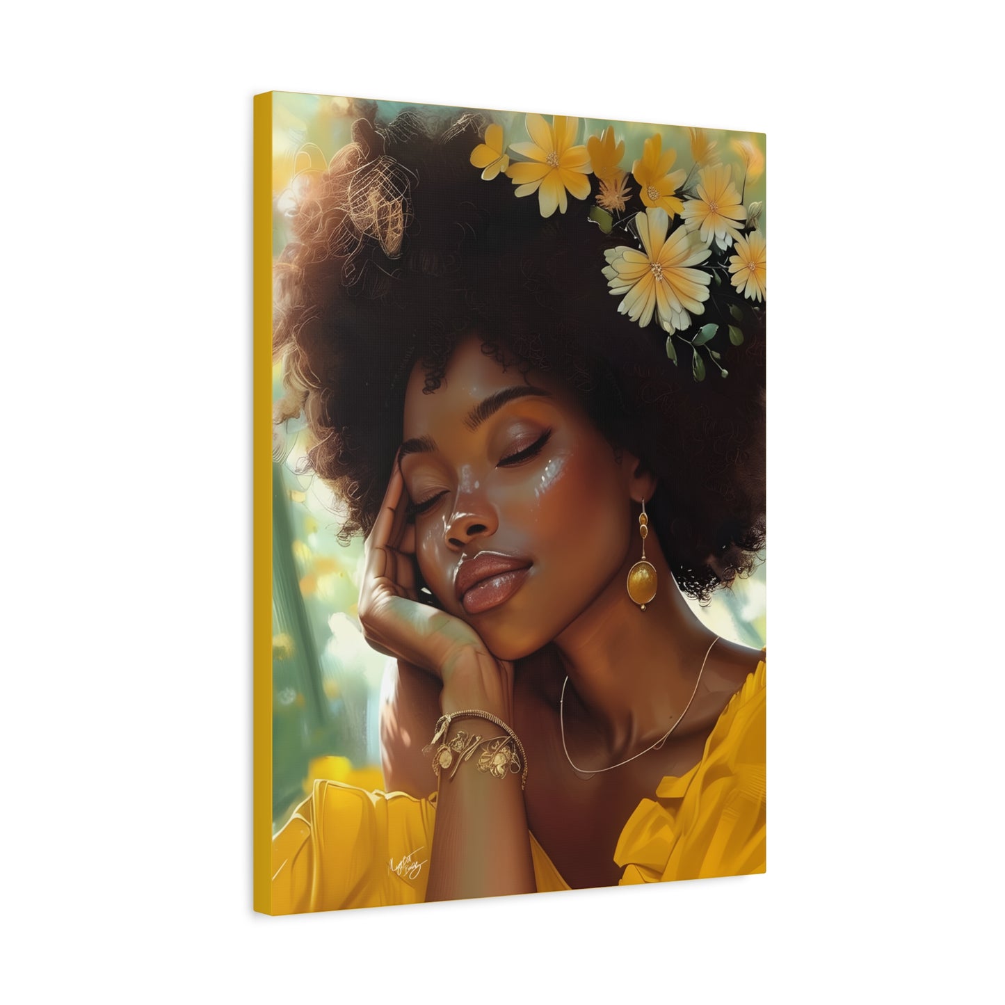 At Peace In The Garden Afrocentric Black Woman Art Canvas Wall Print