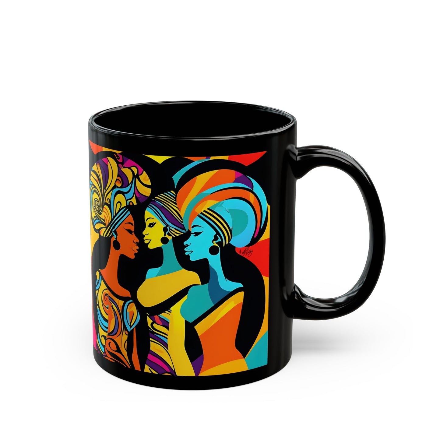 Girlfriends In Swirling Abstract Afrocentric Black Woman Abstract Art Black Coffee Mug