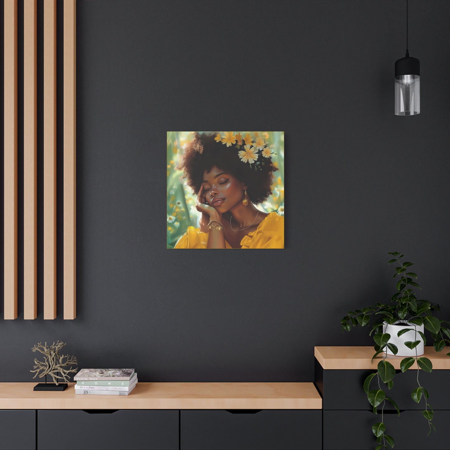At Peace In The Garden Afrocentric Black Woman Art Canvas Wall Print