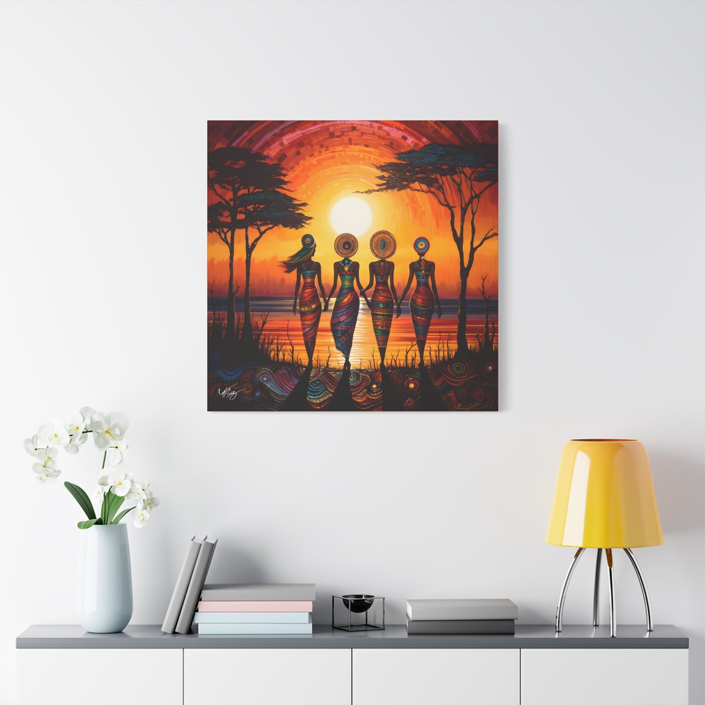 All Together Now Afrocentric Black Woman Abstract Art Canvas Wall Print