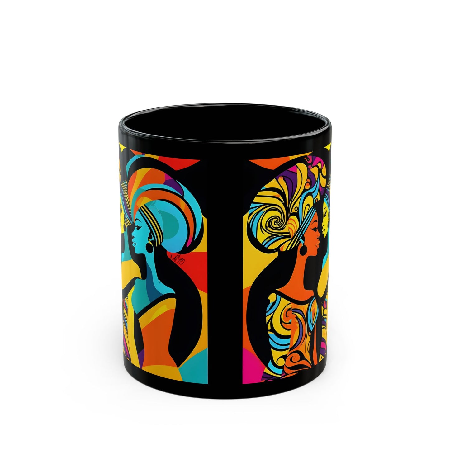Girlfriends In Swirling Abstract Afrocentric Black Woman Abstract Art Black Coffee Mug
