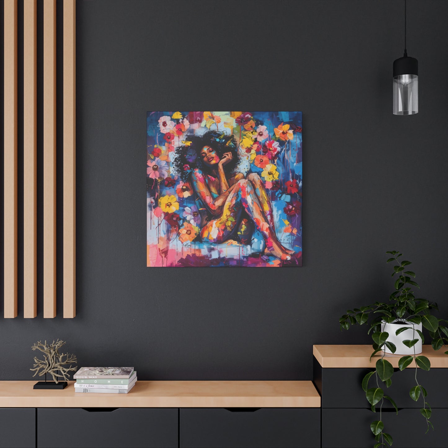 Flowers Blooming Everywhere Afrocentric Black Abstract Art Canvas Wall Print