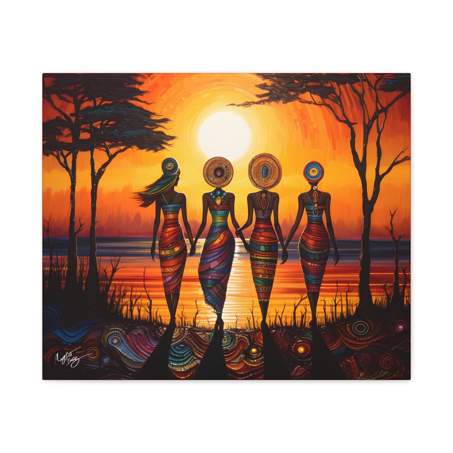 All Together Now Afrocentric Black Woman Abstract Art Canvas Wall Print