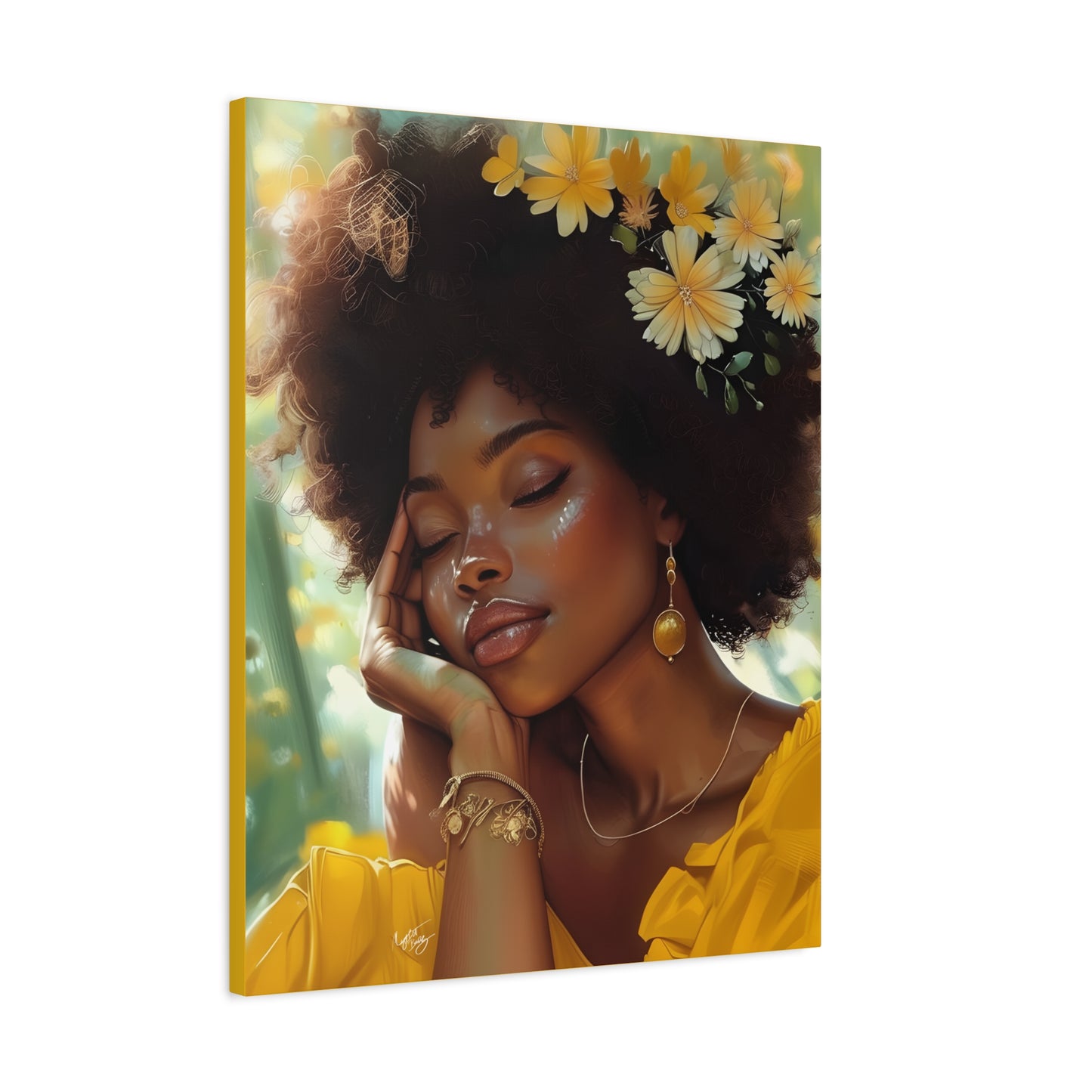 At Peace In The Garden Afrocentric Black Woman Art Canvas Wall Print