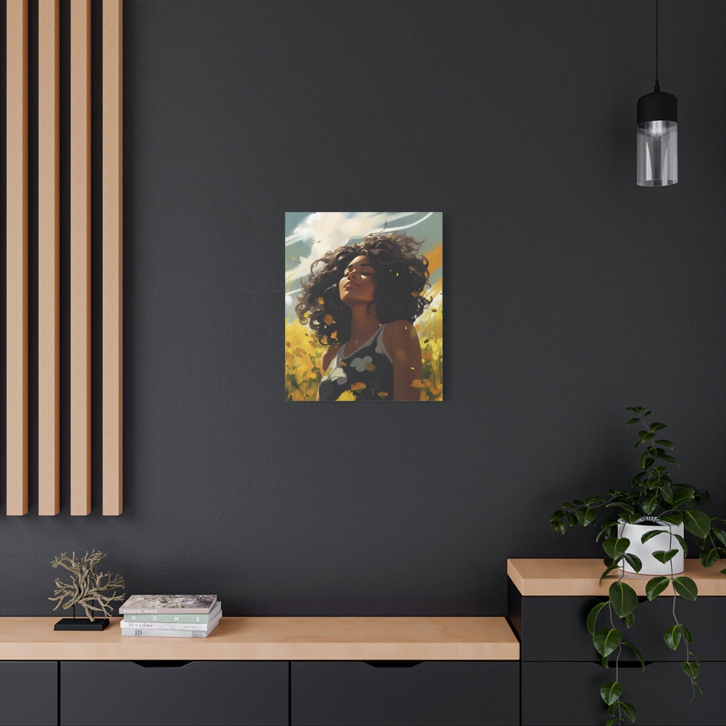 Stop And Smell The Flowers Afrocentric Black Woman Inspirational Message Artwork Canvas Wall Print