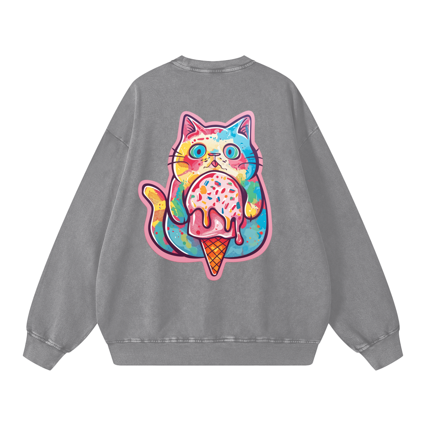 Kitty Haz Ice Cream Snow Washed Oversized Unisex Streetwear Sweatshirt