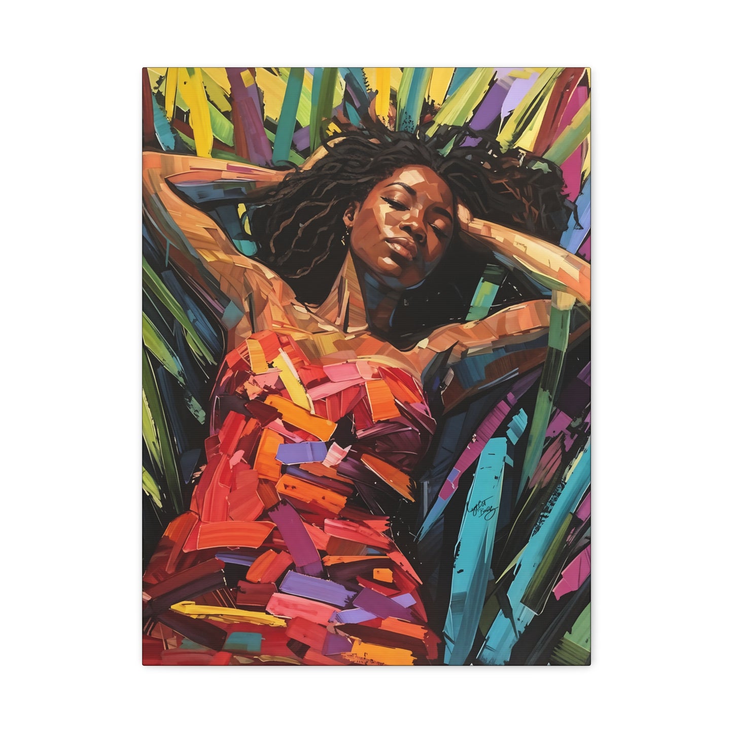 Be At Peace Black Woman Abstract Art Canvas Wall Print