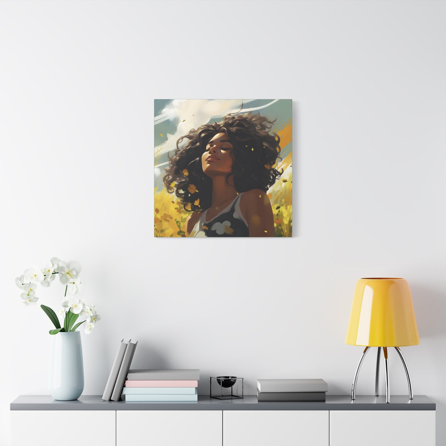 Stop And Smell The Flowers Afrocentric Black Woman Inspirational Message Artwork Canvas Wall Print
