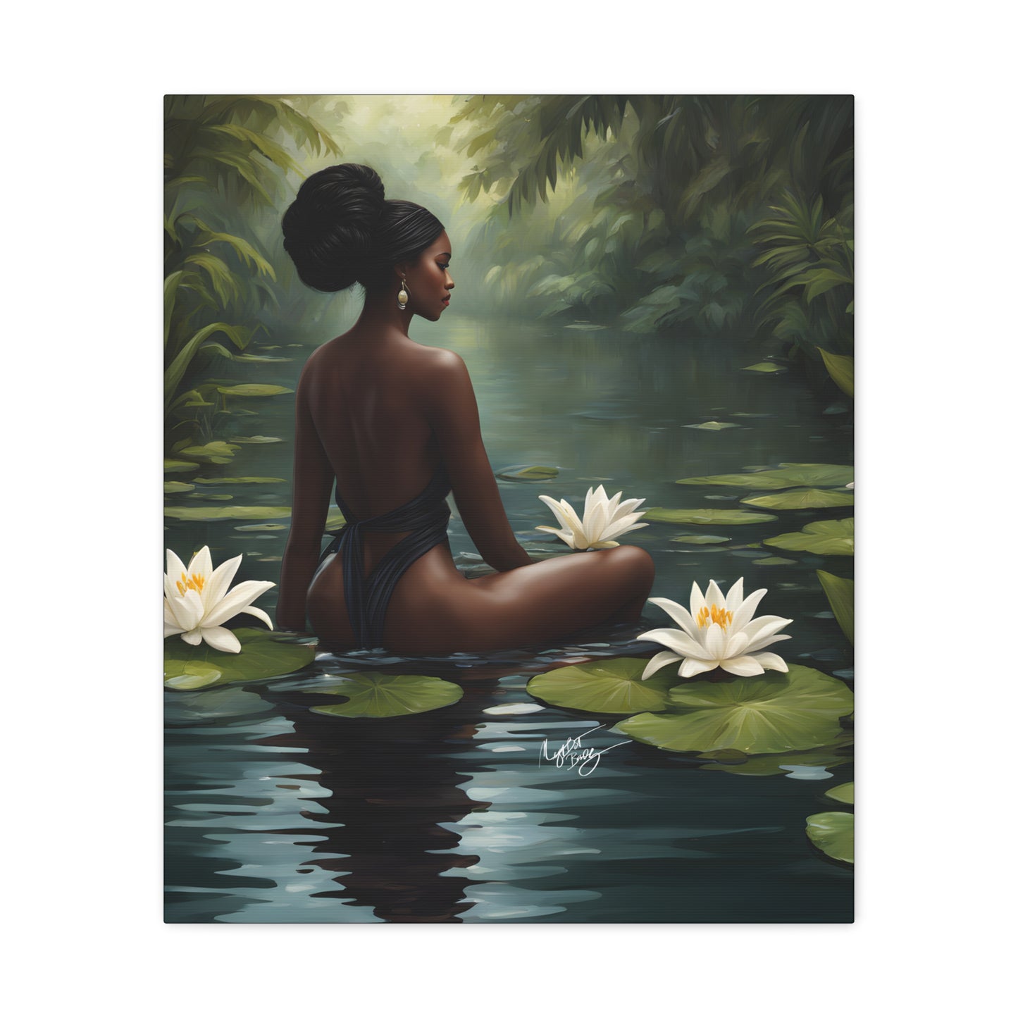 Meet Me By The Water Afrocentric Black Woman Fantasy Art Canvas Wall Print