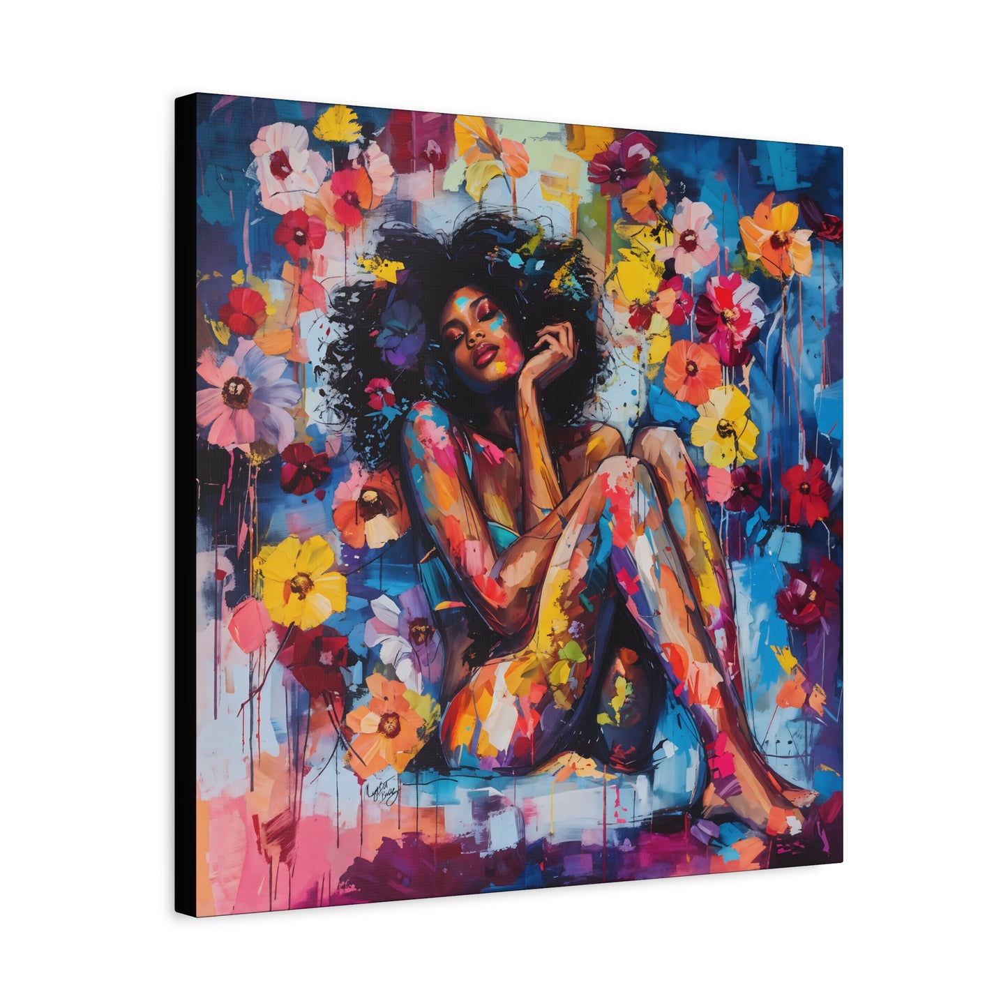 Flowers Blooming Everywhere Afrocentric Black Abstract Art Canvas Wall Print