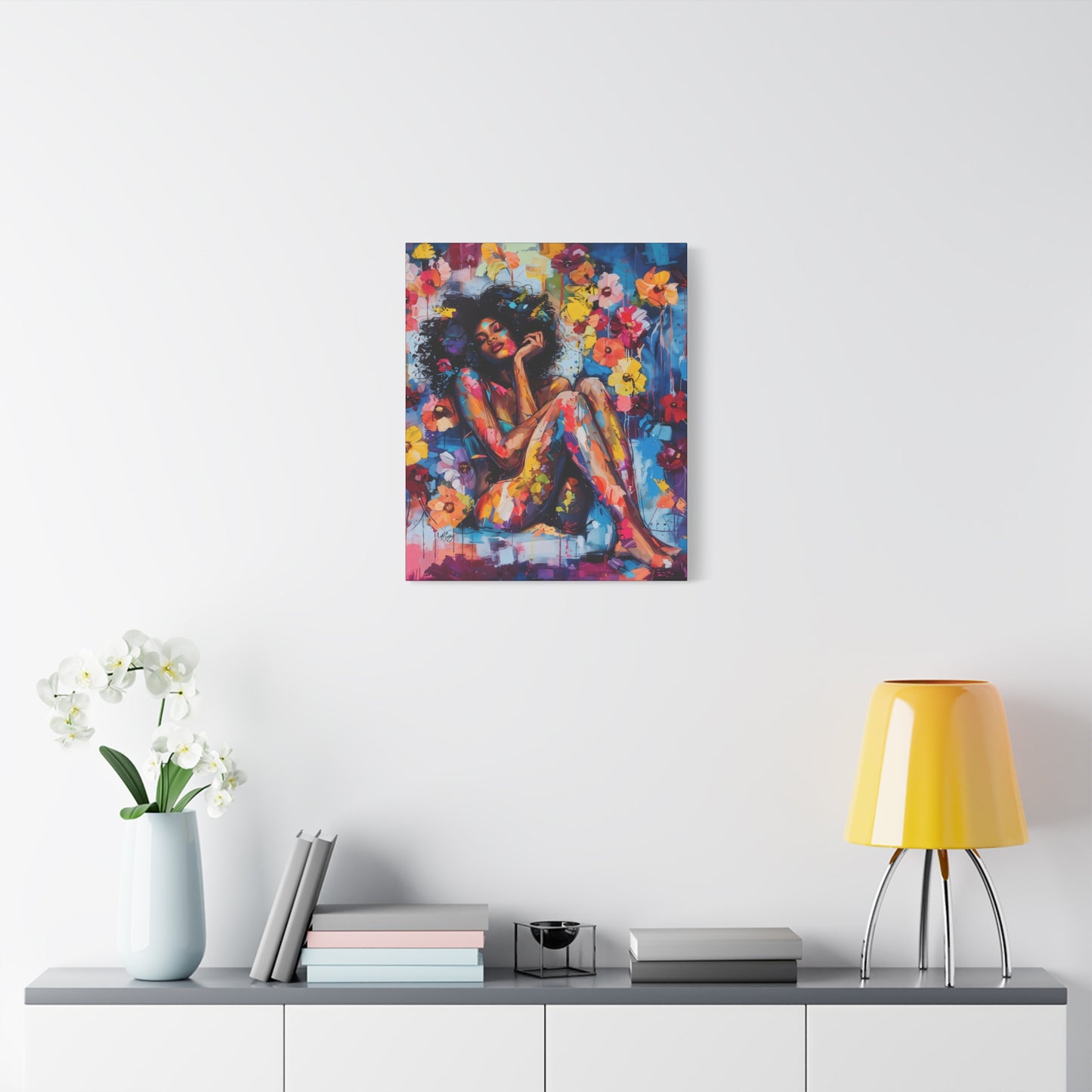Flowers Blooming Everywhere Afrocentric Black Abstract Art Canvas Wall Print