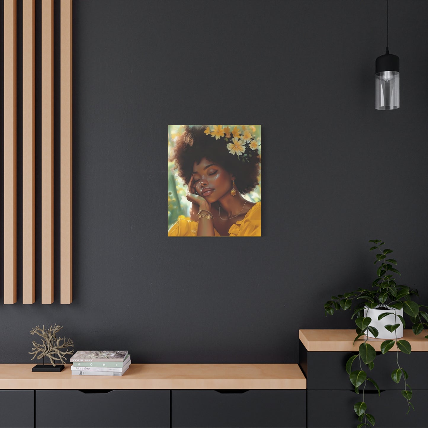 At Peace In The Garden Afrocentric Black Woman Art Canvas Wall Print