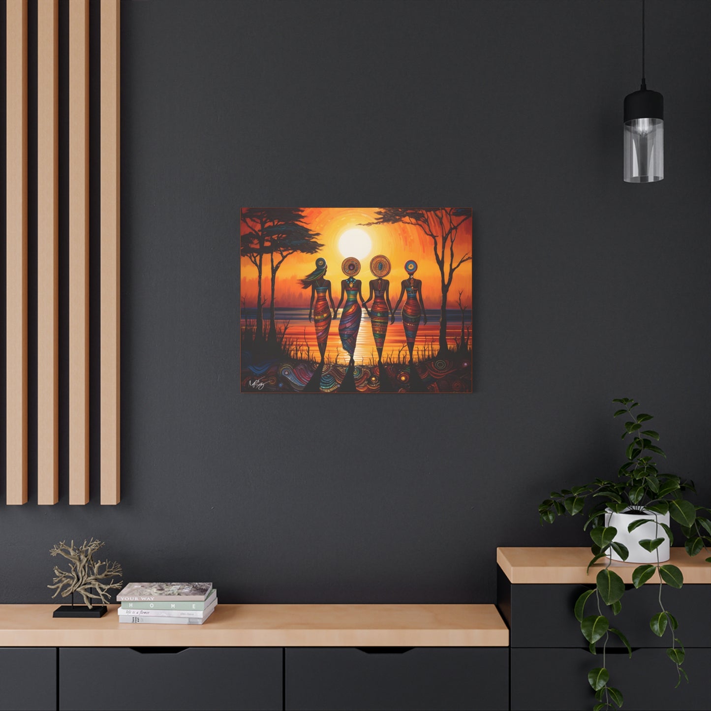 All Together Now Afrocentric Black Woman Abstract Art Canvas Wall Print