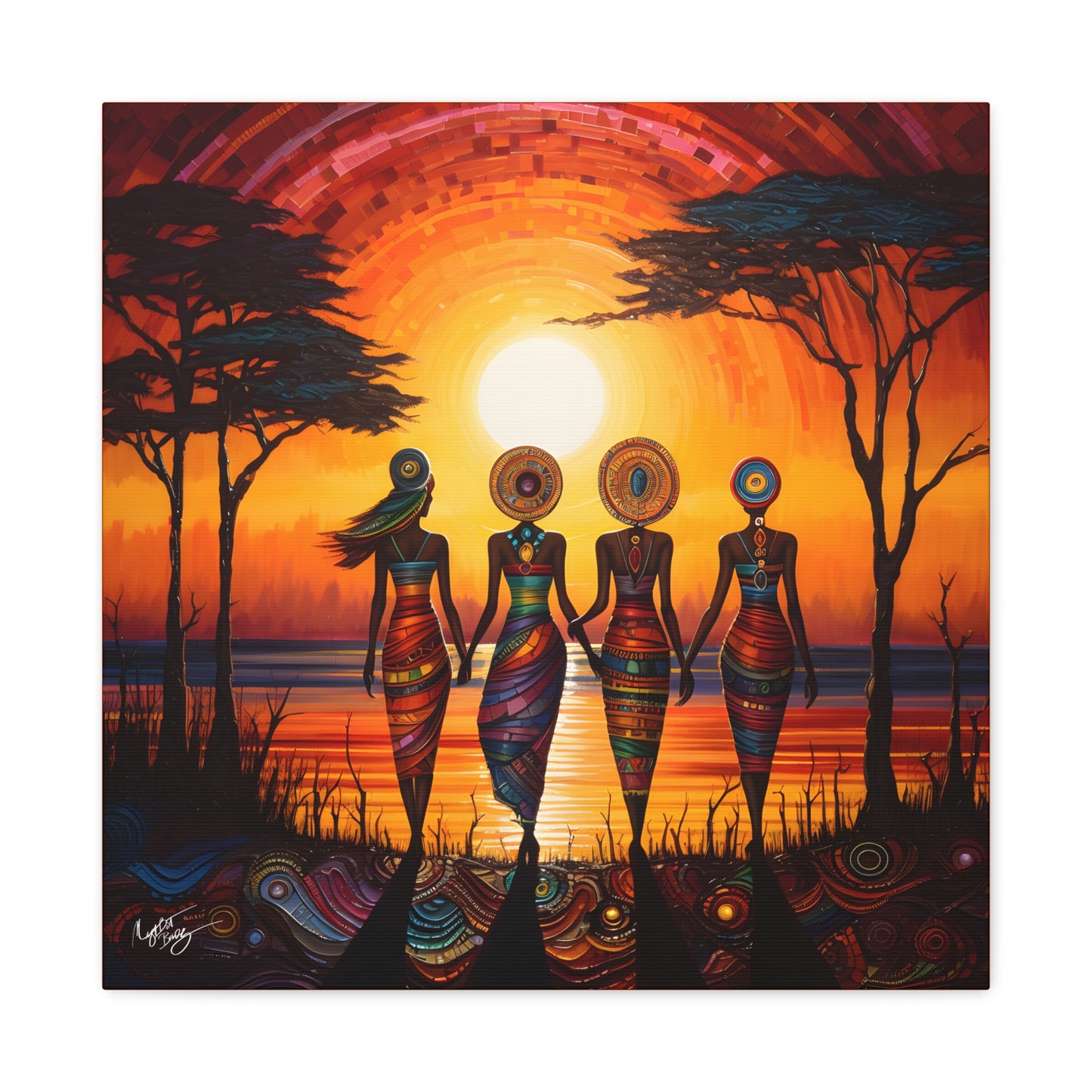 All Together Now Afrocentric Black Woman Abstract Art Canvas Wall Print