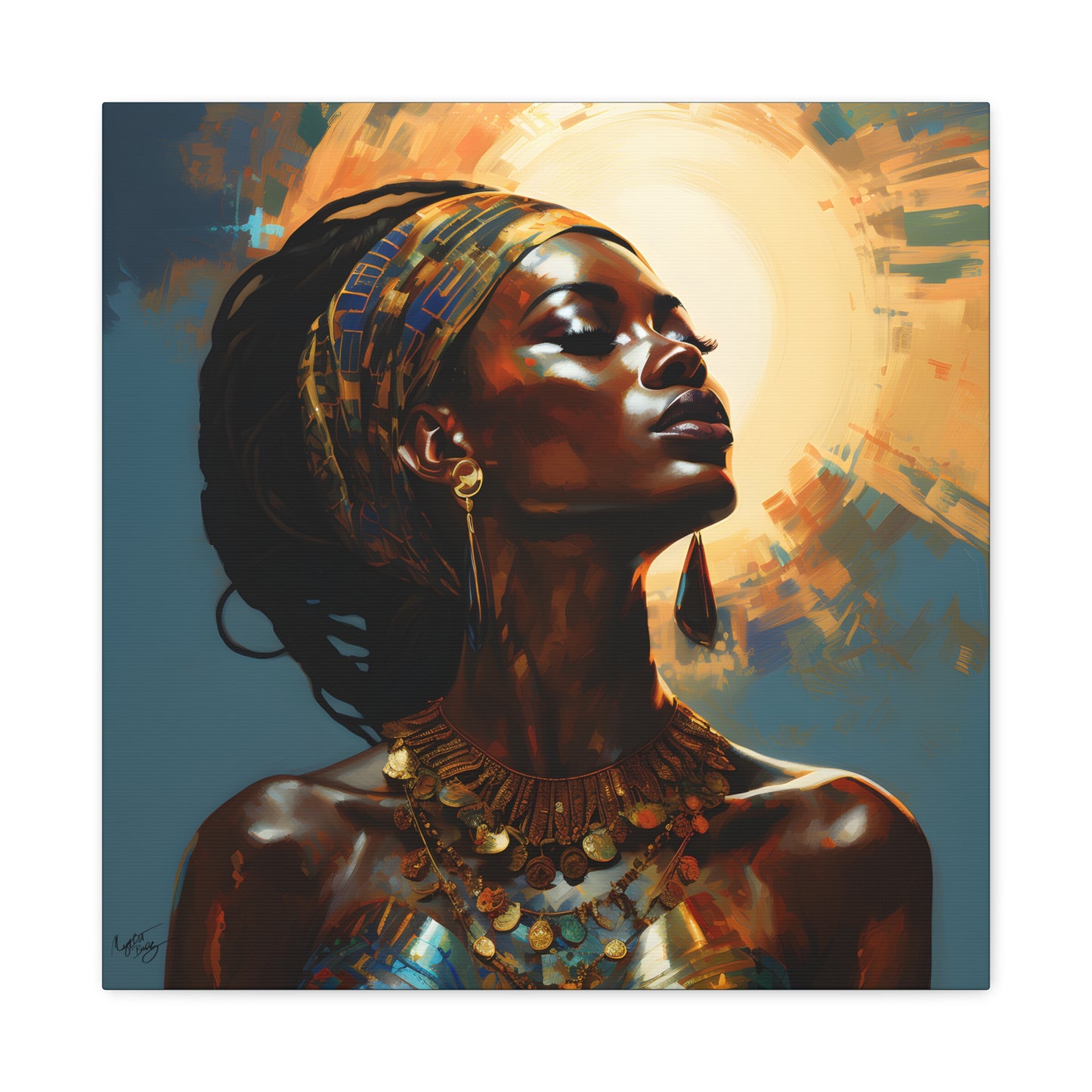 Worship The Sun Afrocentric Black Woman Art Canvas Wall Print