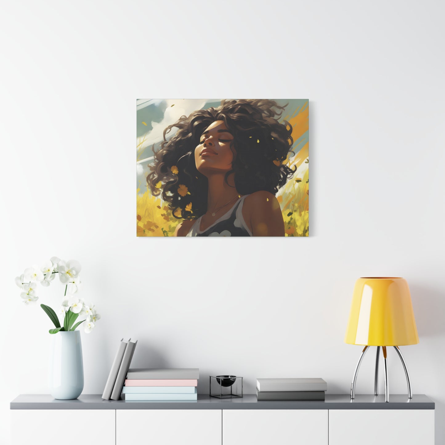Stop And Smell The Flowers Afrocentric Black Woman Inspirational Message Artwork Canvas Wall Print