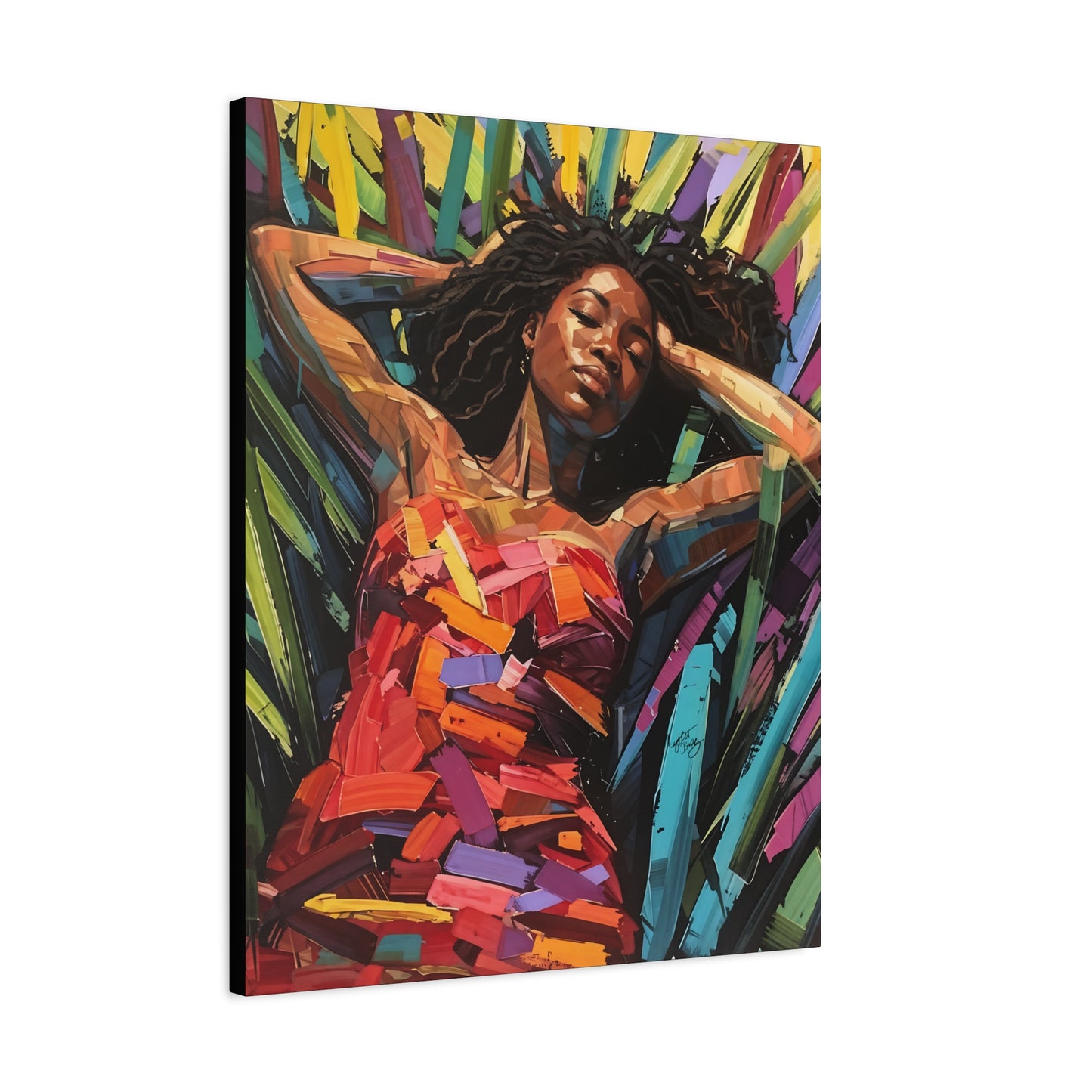 Be At Peace Black Woman Abstract Art Canvas Wall Print