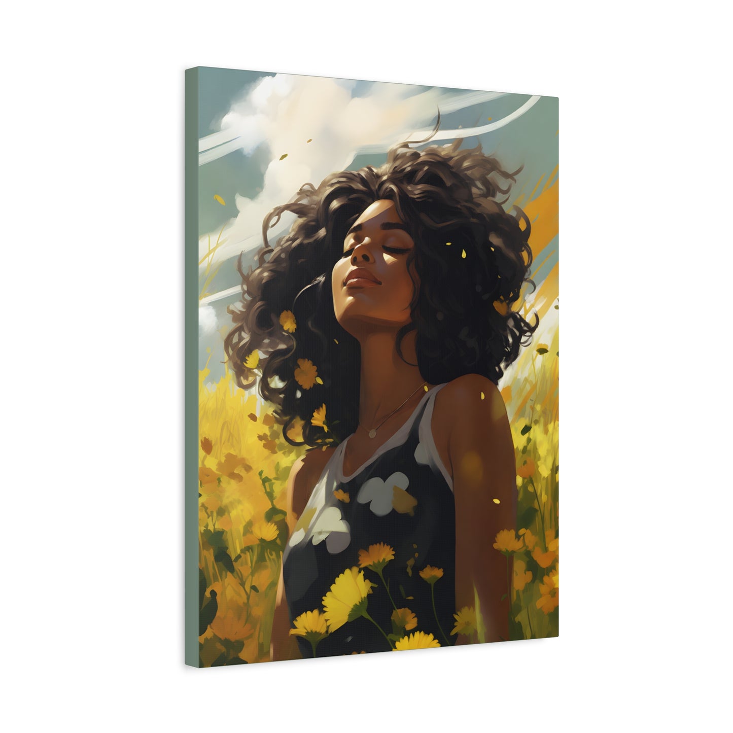 Stop And Smell The Flowers Afrocentric Black Woman Inspirational Message Artwork Canvas Wall Print