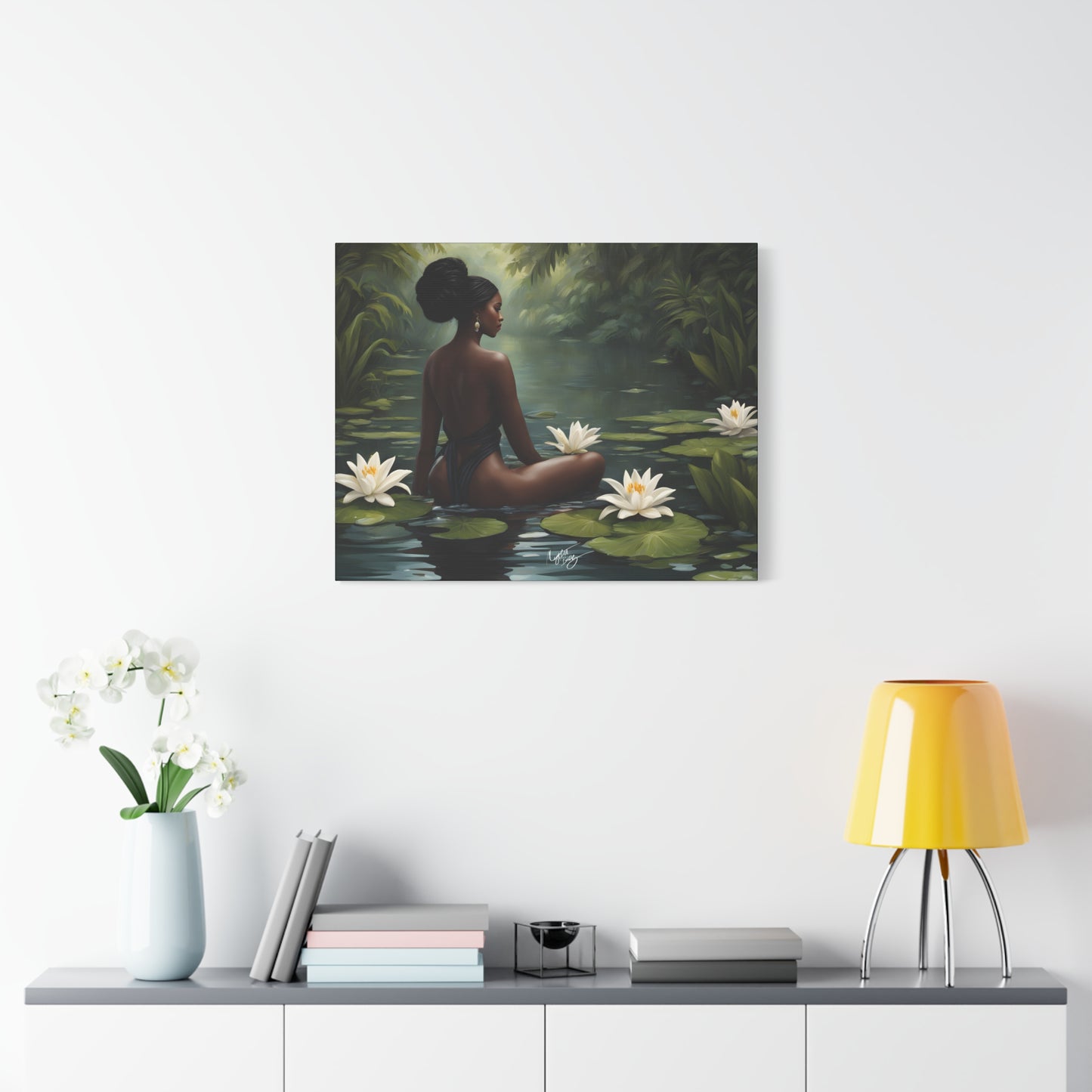 Meet Me By The Water Afrocentric Black Woman Fantasy Art Canvas Wall Print