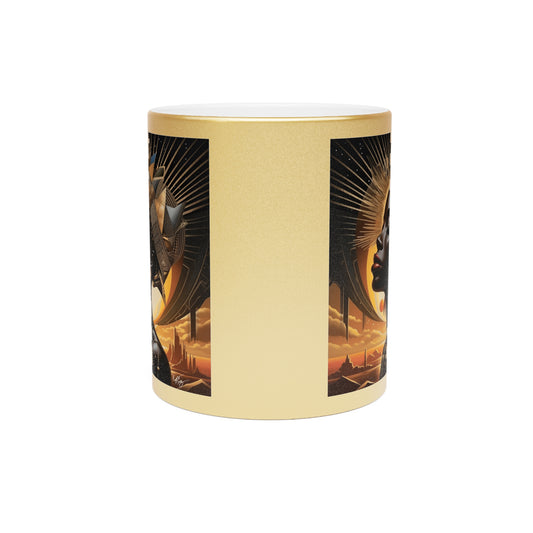 Ancient Princess Afrocentric Black Woman Abstract Art Gold Metallic Coffee Mug - Xtreme Shopper