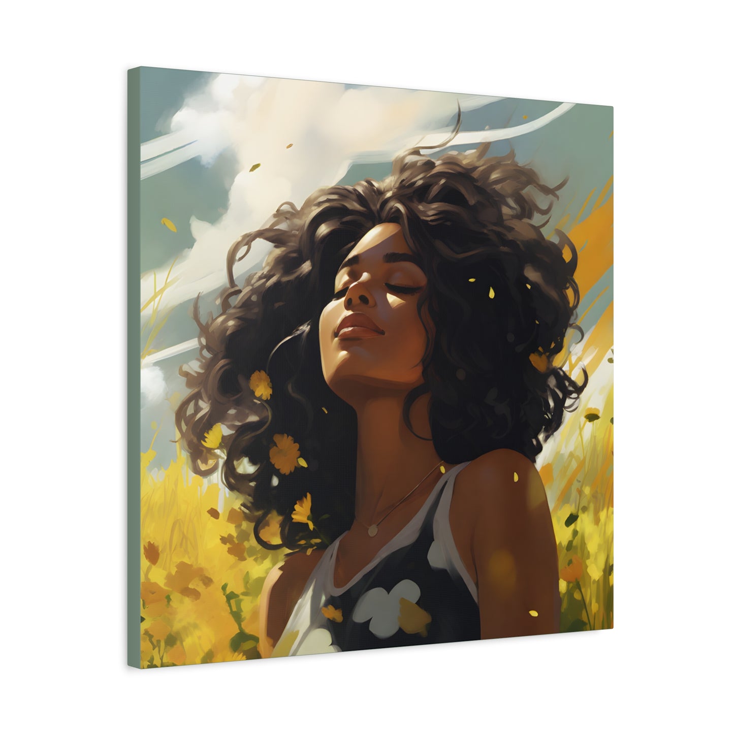 Stop And Smell The Flowers Afrocentric Black Woman Inspirational Message Artwork Canvas Wall Print